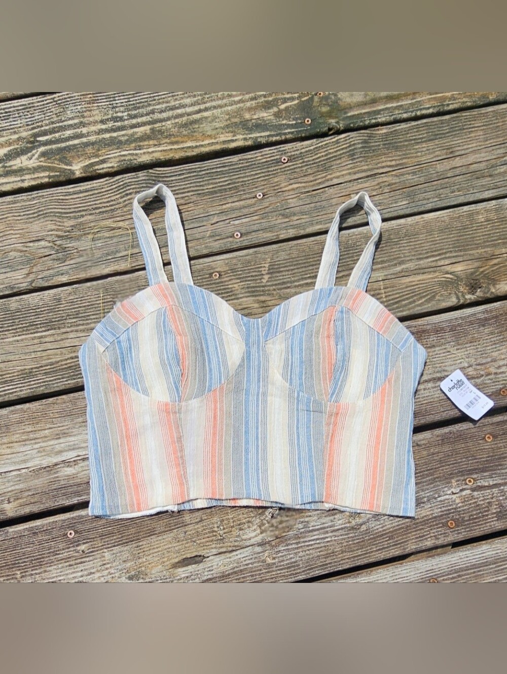 NEW Charlotte Russe Striped Tank Top Stretch 100% Cotton Natural Fiber Large NWT